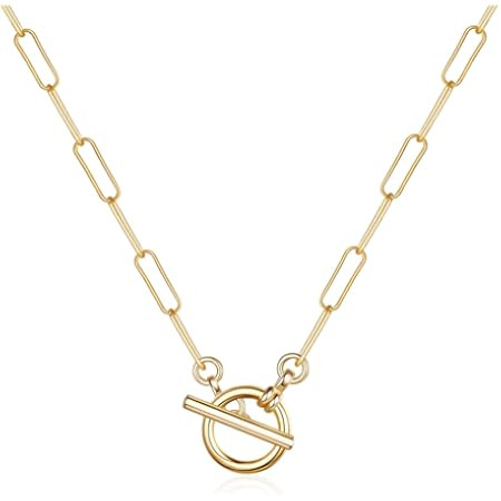 Gold Chunky Necklace for Women 14K Gold Plated Chain Clasp Toggle Necklaces Paperclip Statement L... | Amazon (US)
