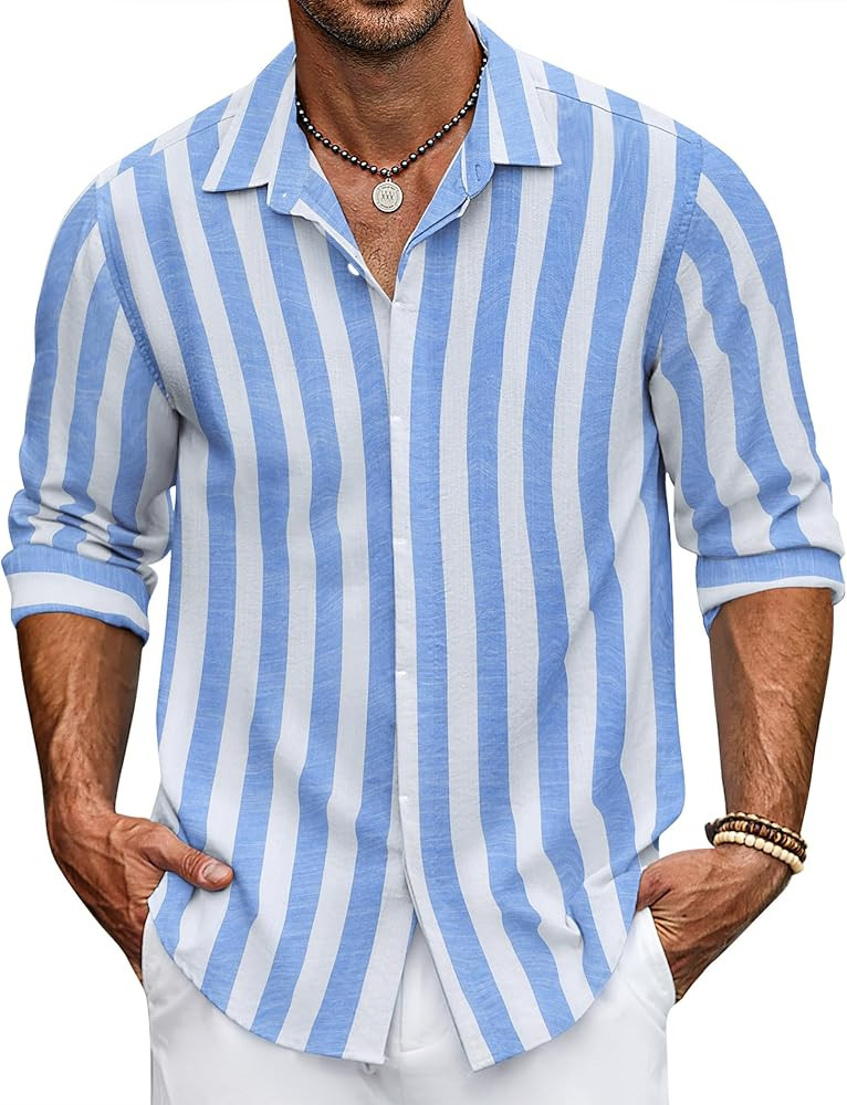 COOFANDY Men's Casual Shirt Long Sleeve Casual Button Down Shirt for Men Summer Beach Wedding Shi... | Amazon (US)