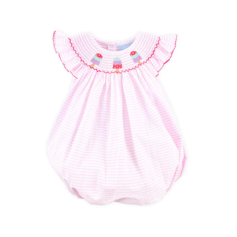 Popsicle Smocked Light Pink Stripe Seersucker Bubble | Classic Whimsy
