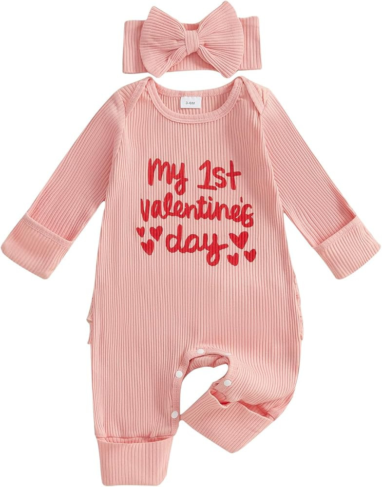 My First Valentines Day Baby Girl Outfit Long Sleeve Romper Jumpsuit Winter Spring Newborn Girl O... | Amazon (US)