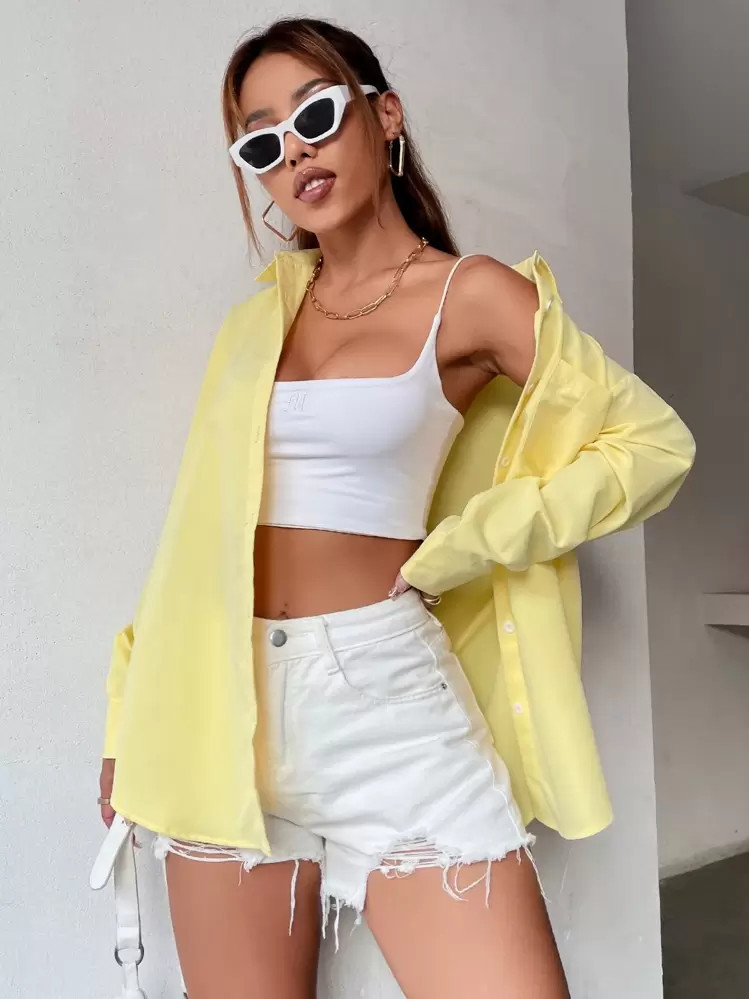 Flirla Pocket Patched Drop Shoulder Oversized Shirt,Long Sleeve Tops | SHEIN