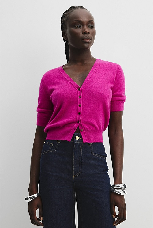 GCS-certified Cashmere Blend Fluffy V-Neck Cardigan | Country Road
