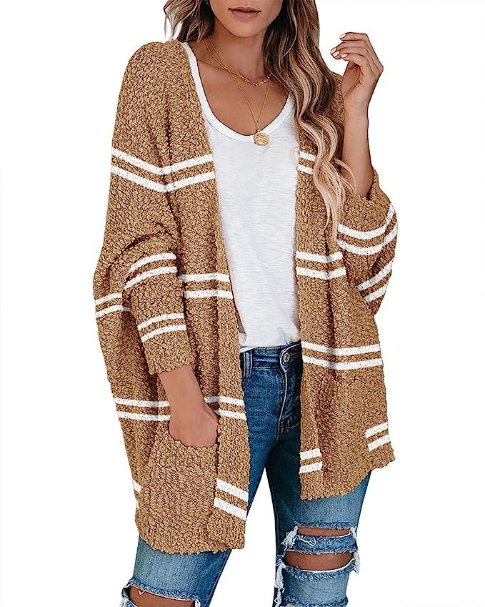 Ybenlow Womens Open Front Fuzzy Cardigan Sweaters Batwing Sleeve Lightweight Popcorn Loose Knit S... | Amazon (US)