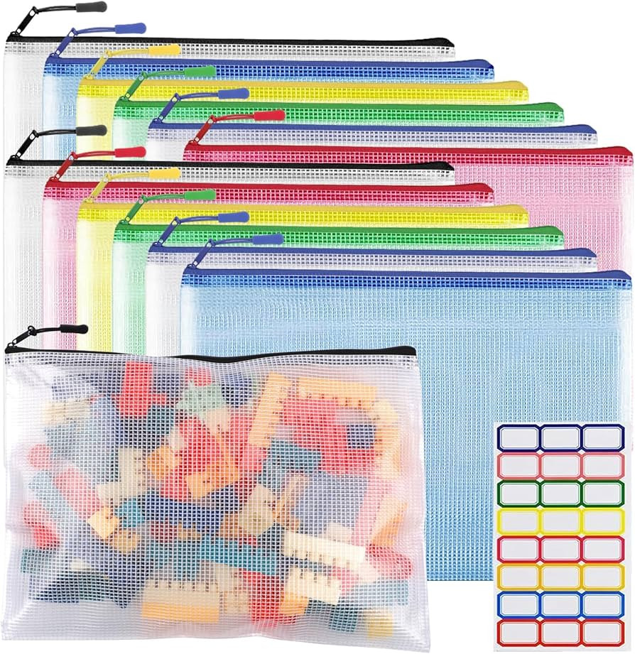 12pcs Large A4 Mesh Zipper Pouch File Bags YOPCDJ Reusable Zippered Pouches for Organizing Classr... | Amazon (US)