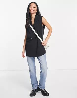 Miss Selfridge oversized sleeveless blazer in black | ASOS (Global)