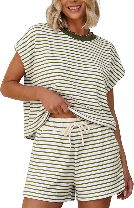 Sweetmoon 2 Piece Short Sets for Women Summer Outfits, Short Sleeve Matching Sets Lounge Shorts f... | Amazon (US)