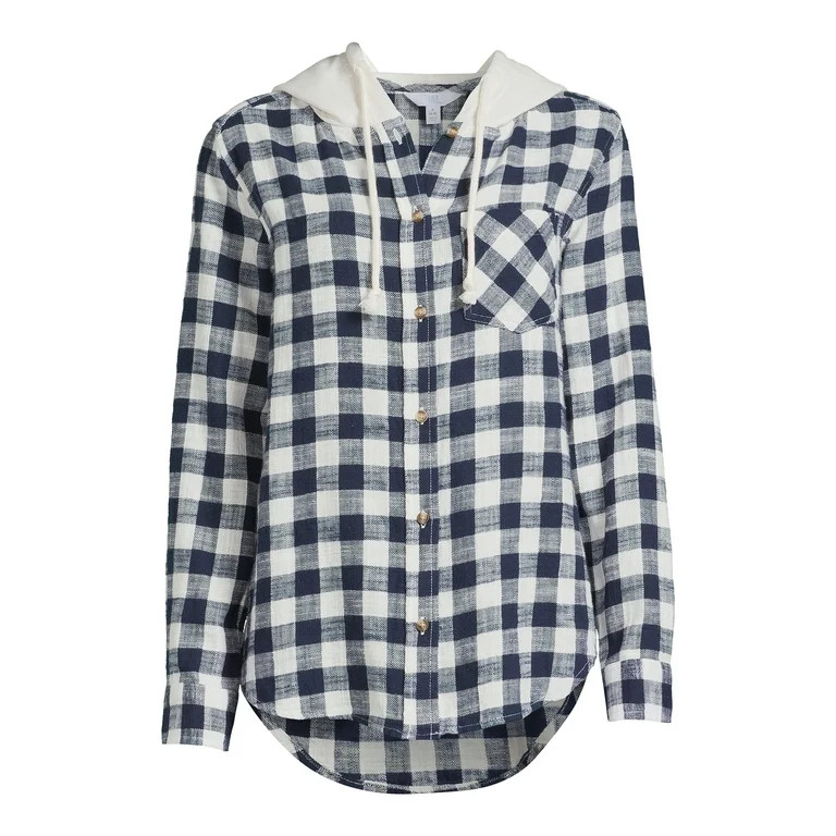 Time and Tru Women's Button Down Hooded Flannel Shirt, Sizes XS-3XL | Walmart (US)