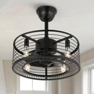 17 in. Black Ceiling Fan Caged Ceiling Fan Indoor with Lights and Remote Enclosed Ceiling Fan | The Home Depot