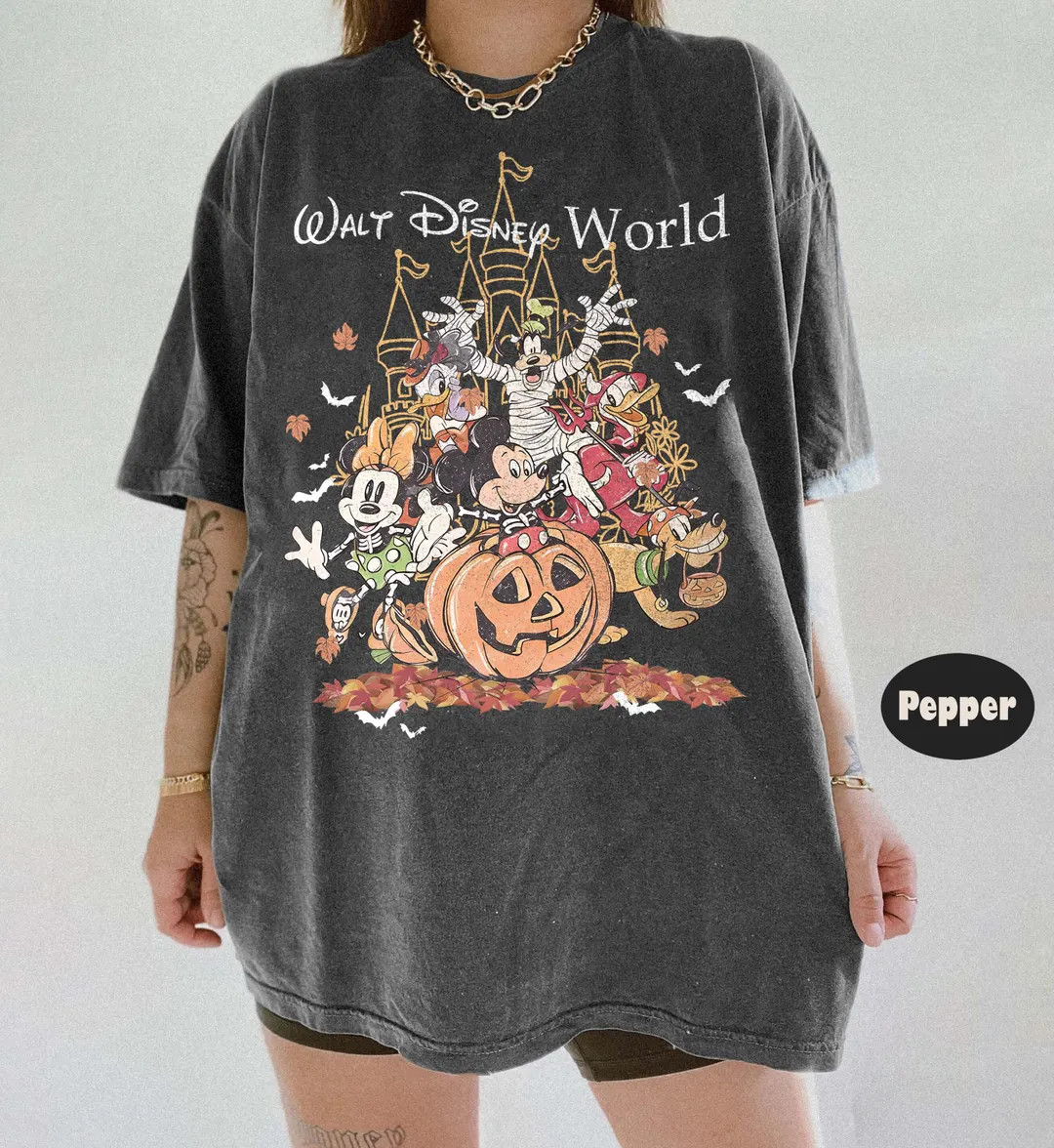 Retro Walt Disney World Halloween Shirt, Mickey and Friends Halloween Family Tee, Disney Skeleton... | Etsy (US)