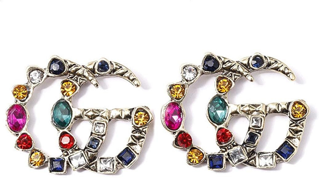 Luxury Letter G Pearl Initial Stud Earrings Colorful Crystal Dangling Drop Statement Earrings for... | Amazon (US)
