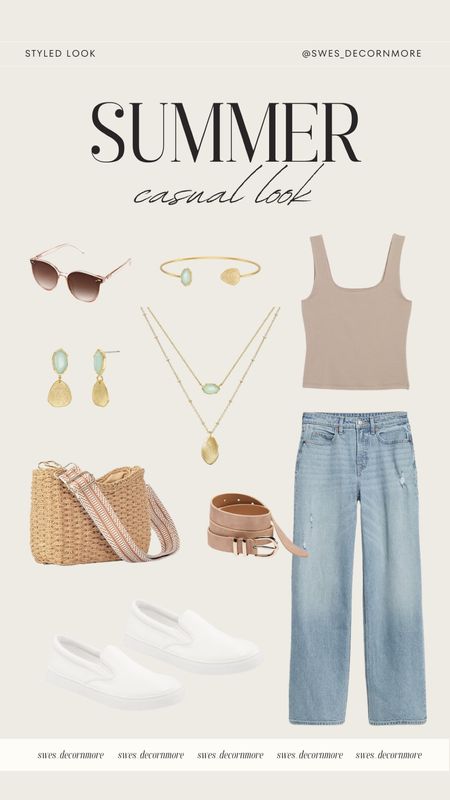 Loving this summer casual look! This neutral colored tank is perfect with these jeans! You can add in small pops of colors with this matching jewelry! 

#LTKSeasonal #LTKShoeCrush #LTKStyleTip