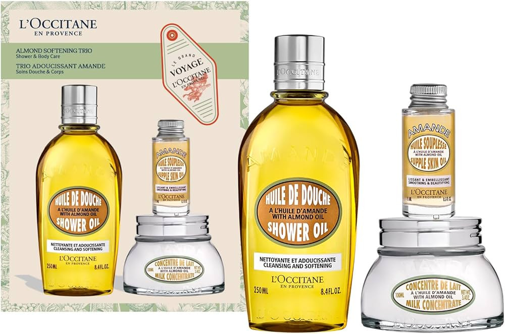 L'Occitane Almond Skin Softening Trio: Best Holiday Gift Set With Cleansing Almond Shower Oil Bod... | Amazon (US)