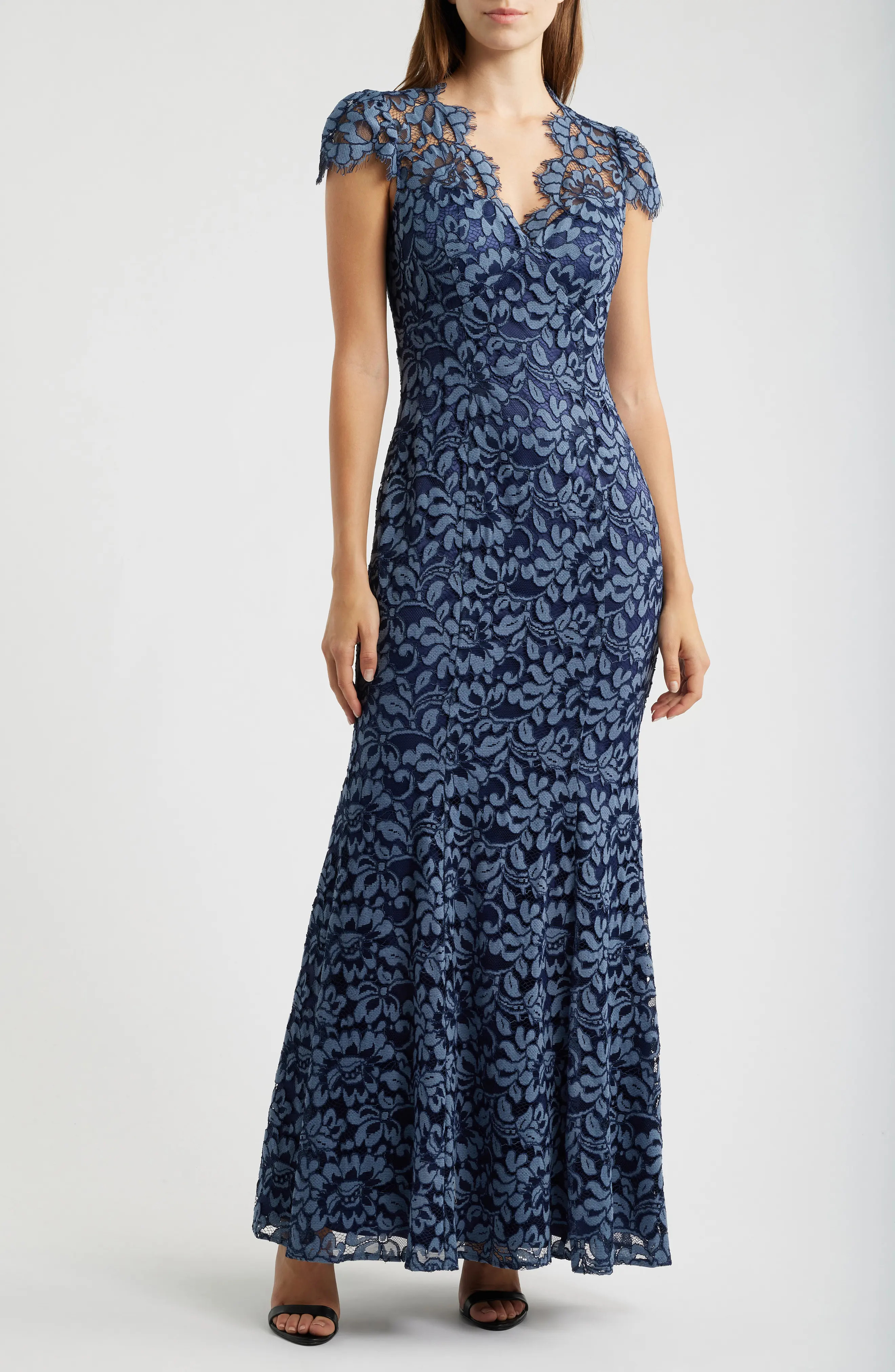 Eliza J Illusion Yoke Lace Trumpet Gown (Women) | Nordstrom | Nordstrom