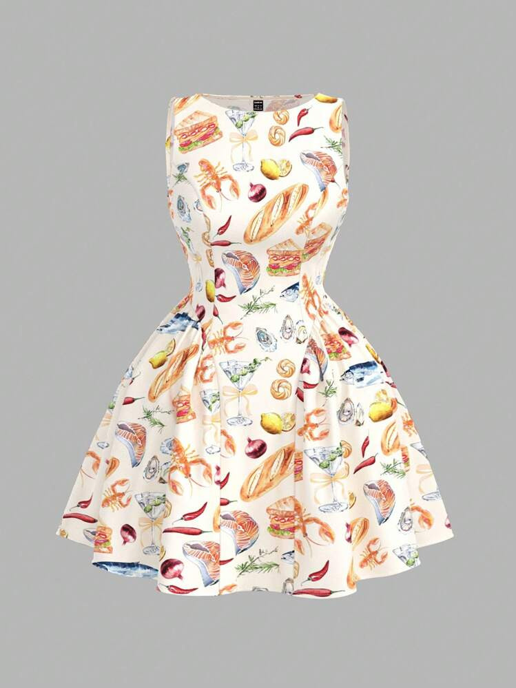 SHEIN MOD Plus Size Funny Pattern Short Summer Dress.Garden Party Dress,Vacation Dresses, Country,Vintage,Fall,Beach Vacation Outfits,Birthday Dresses For Women,Festival Outfits For Women,Vestidos Elegantes De Mujer,Dresses For Women.Early Autumn Dress | SHEIN