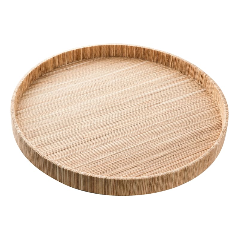 Honeybloom Brown Seagrass Woven Round Tray, 18" | At Home