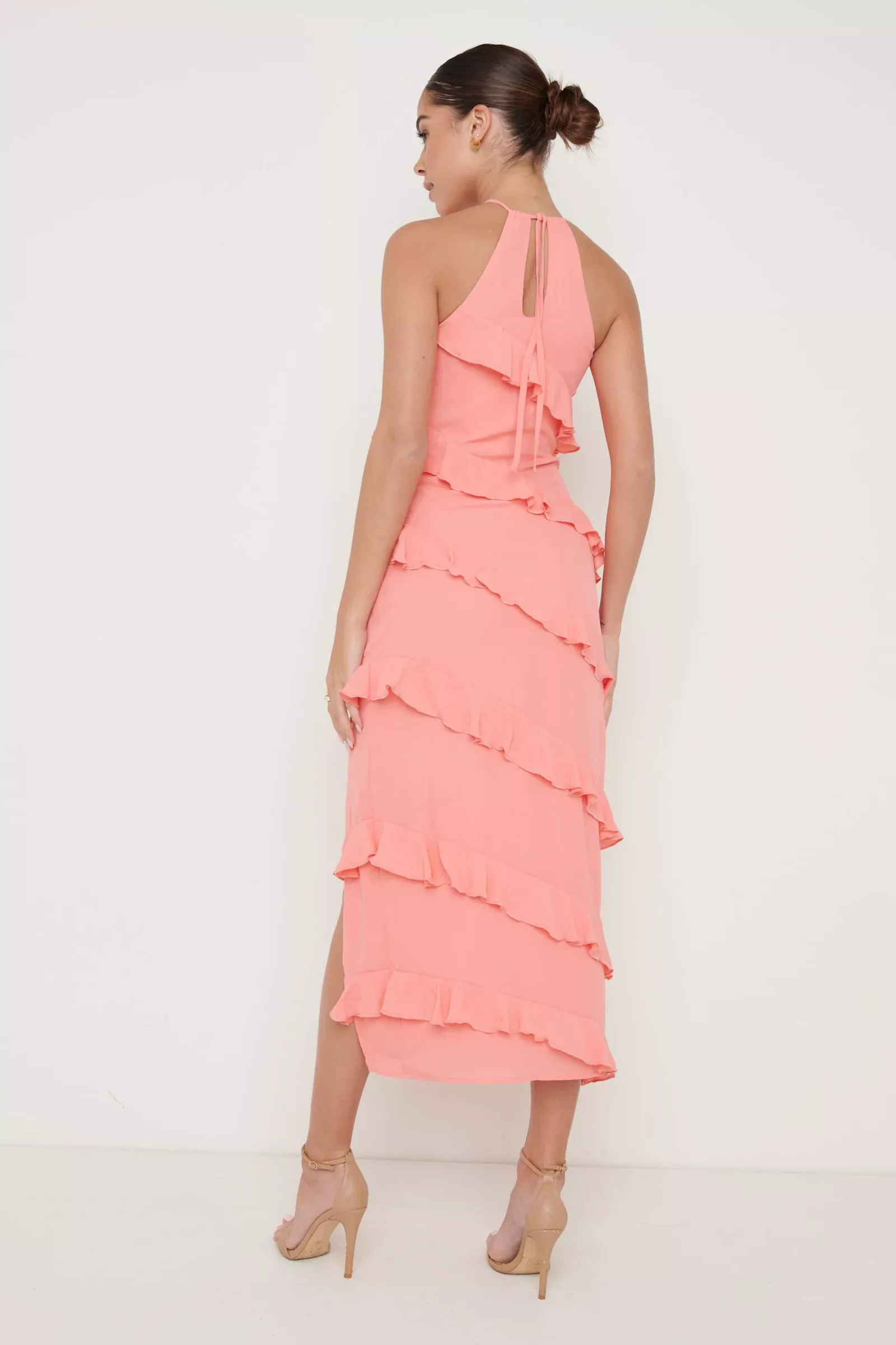 Pink Halter Neck Maxi Dress, Pretty Lavish
