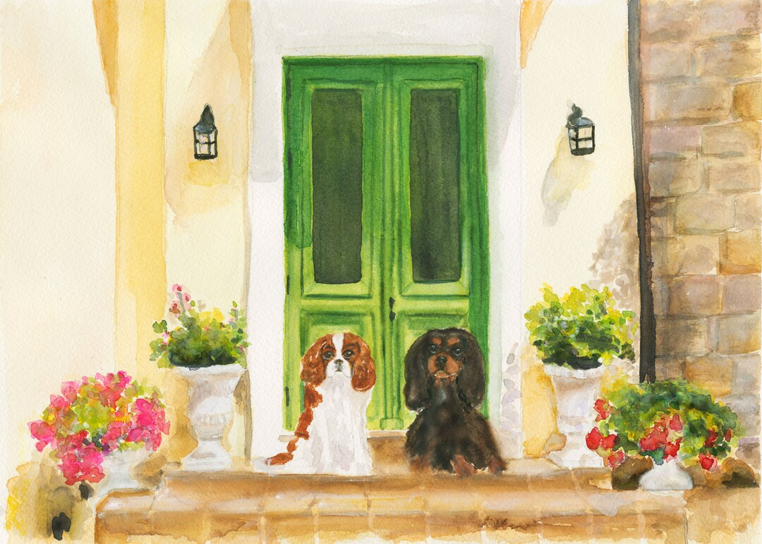ORIGINAL WATERCOLOR CAVALIER King Charles Painting  Blenheim and Black and Tan Cavalier on Front ... | Etsy (US)