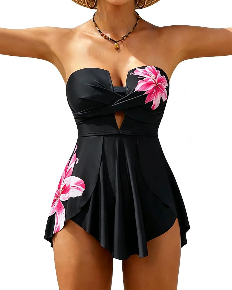 XUNYU One Piece Swimsuits for Women Bandeau Strapless Bathing Suits Tummy Control Modest Swim Dre... | Amazon (US)