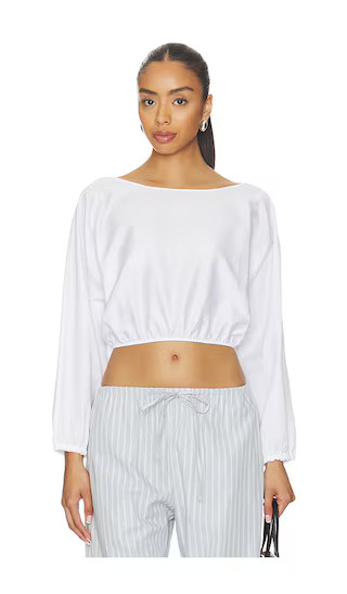 LESET Yoko Long Sleeve Blouson Top in White. - size L | Revolve Clothing (Global)