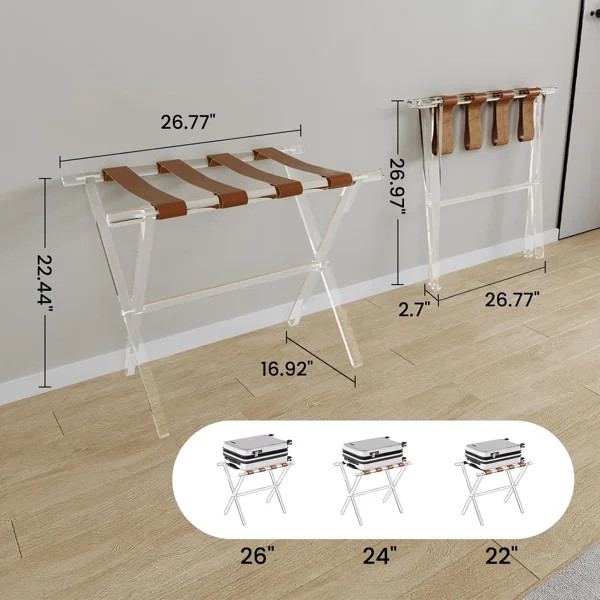 Acrylic Luggage Rack For Guest Room ， Foldable Suitcase Stand With Leather Straps For Bedroom L... | Wayfair North America