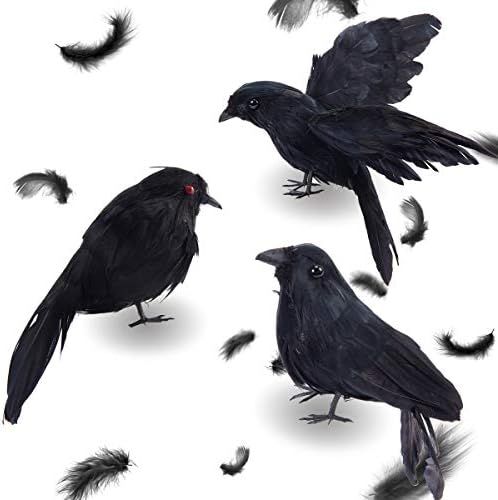 PAMASE 3 Pack Halloween Realistic Handmade Crows- Scary Black Feathered Crow Fly and Stand Hallow... | Amazon (US)