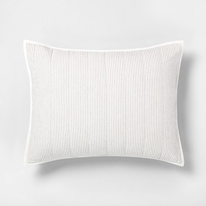 Microstripe Pillow Sham Sour Cream / Railroad Gray - Hearth & Hand™ with Magnolia | Target