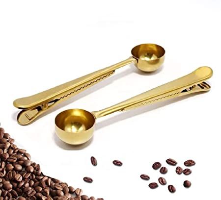 Coffee Scoop Clip - 2 PACK - GOLD - Coffee Spoon Clip - Tea Scoop Bag Clip - Coffee Bag Clip Scoo... | Amazon (US)
