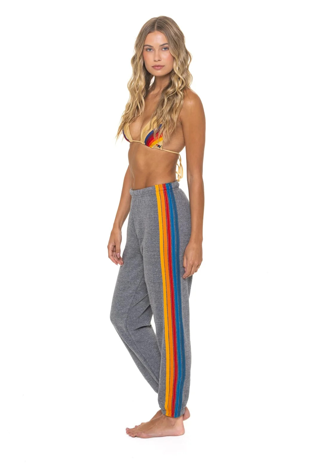 Women's 5 Stripe Sweatpants Heather Grey | Aviator Nation | Aviator Nation