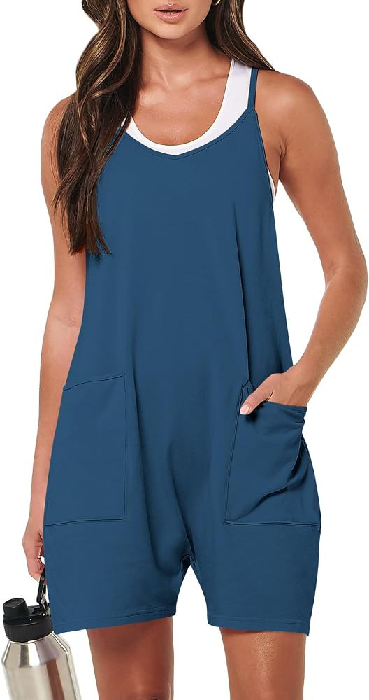 Caracilia Women's Summer Casual Rompers Sleeveless Loose Spaghetti Strap Short Jumpsuits Overalls... | Amazon (US)