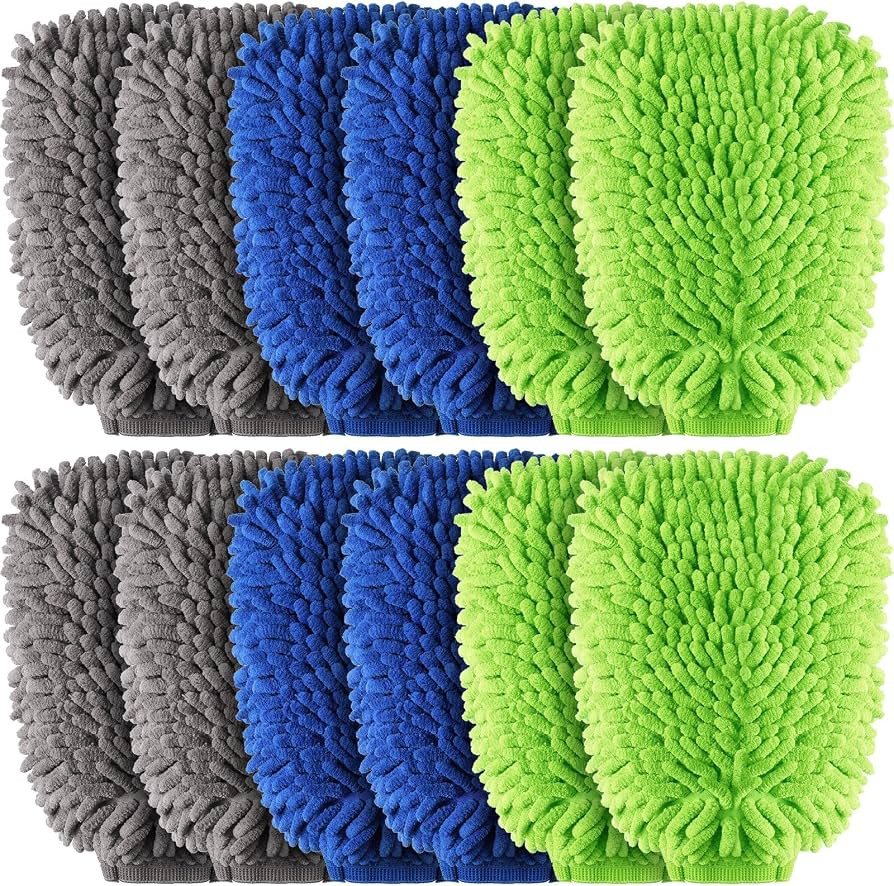 Riakrum 12 Pcs Car Wash Mitts - Chenille Microfiber Mitts Scratch Free Ultra Absorbent Wash Spong... | Amazon (US)