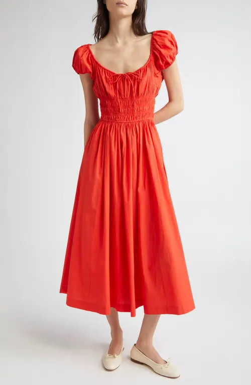 DÔEN Quinn Organic Cotton Poplin Maxi Dress in Red Zinnia at Nordstrom, Size Xx-Small | Nordstrom