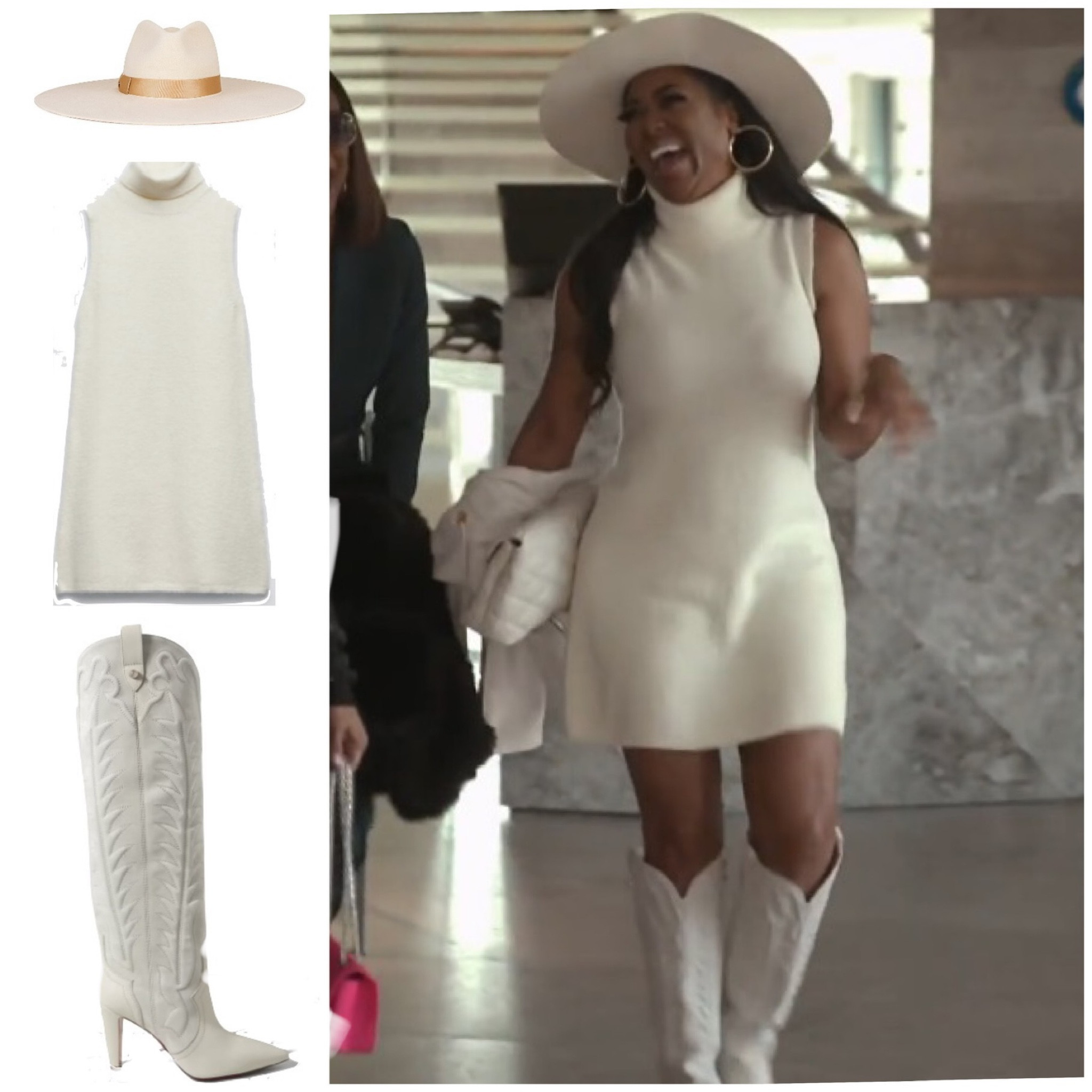 Kenya Moore’s Ivory Dress is Sold Out at Zara // Get Details on her Hat and Western Boots Below