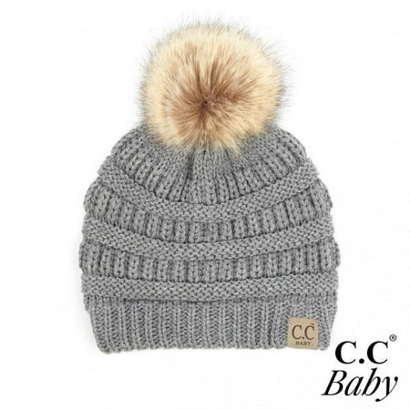 C.C Baby Knit beanie featuring faux fur pom pom Gray | Walmart (US)