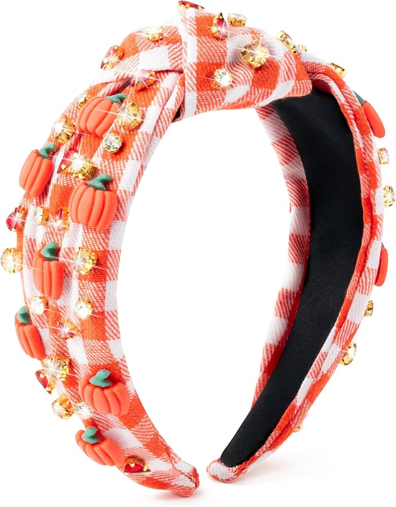 PANTIDE Thanksgiving Fall Jeweled Knotted Headband - Pumpkin Rhinestone Crystal Embellished Headb... | Amazon (US)