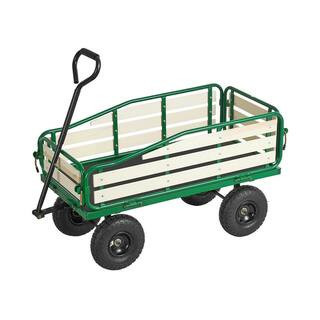 Pull-Along Wagon for Kids, 39 in. Toddler Wagons with Foldable Wooden Panel and Handle, 4.4 cu. ft. Metal Garden Cart | The Home Depot