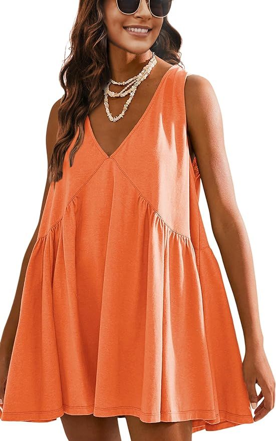 Athlisan Womens Summer Sleeveless Mini Dress Casual Loose V Neck Sundress with Pockets | Amazon (US)