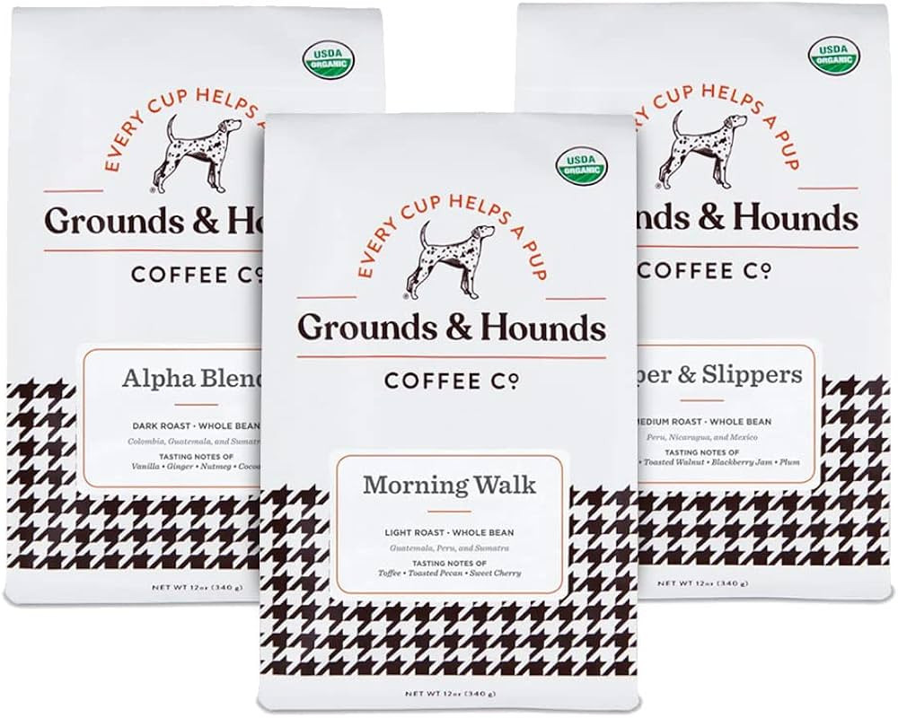 Grounds & Hounds Three Blend Starter Kit - 100% Organic Whole Bean Coffee Variety Pack, Whole Cof... | Amazon (US)