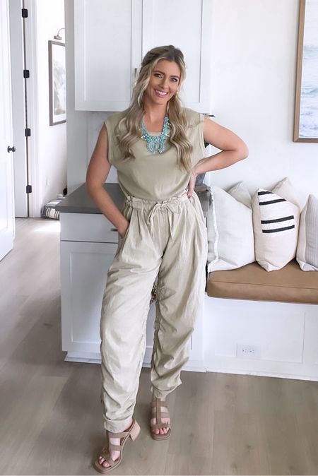 The Free People Mixed Media One Piece is SO comfy and can be dressed up or down! I found it ran large so I sized down to an XS. #freepeople #jumpsuit #casualstyle #freepeoplesale #springfashion 

#LTKtravel #LTKsalealert