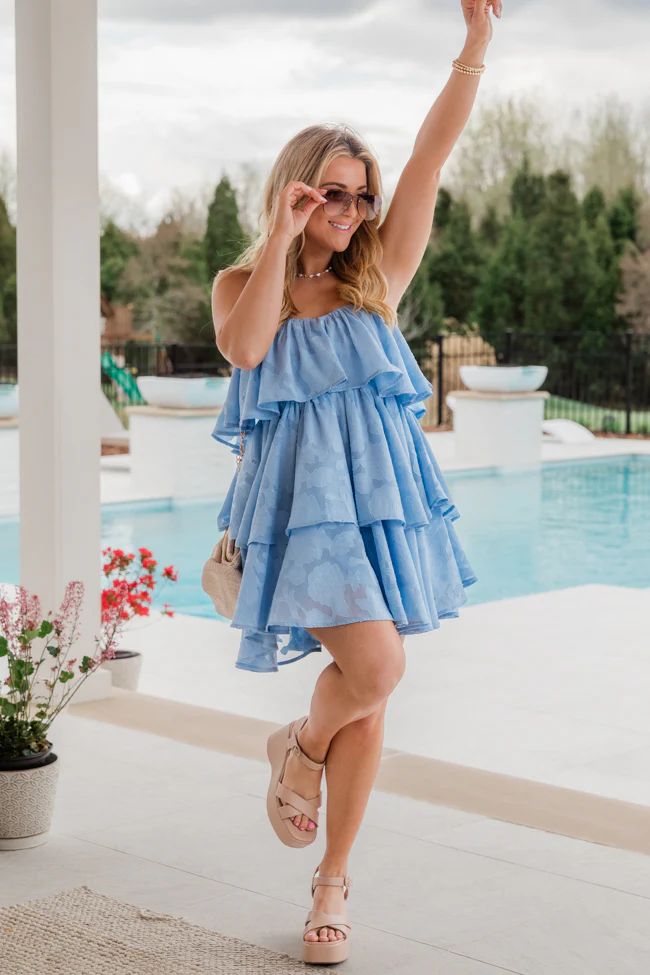 You're My Sunny Day Blue Lace Strapless Dress | Pink Lily
