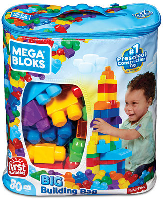 MEGA BLOKS 80-piece Big Building Bag Blocks for Toddlers 1-3, Blue - Macy's | Macy's