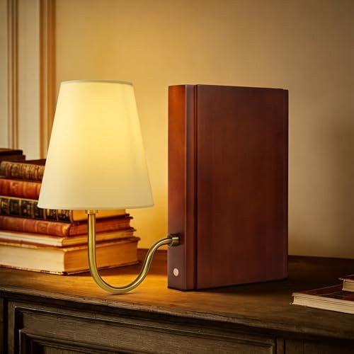 AELS Wooden Bookshelf Lamp with Bulb, Table Lamp with Linen Shade, 3-Color Dimmable Touch Control... | Amazon (US)