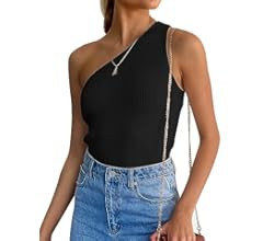 ZESICA Women's One Shoulder Tank Top Summer Sleeveless T Shirt Ribbed Knit Slim Fit Sexy Casual B... | Amazon (US)