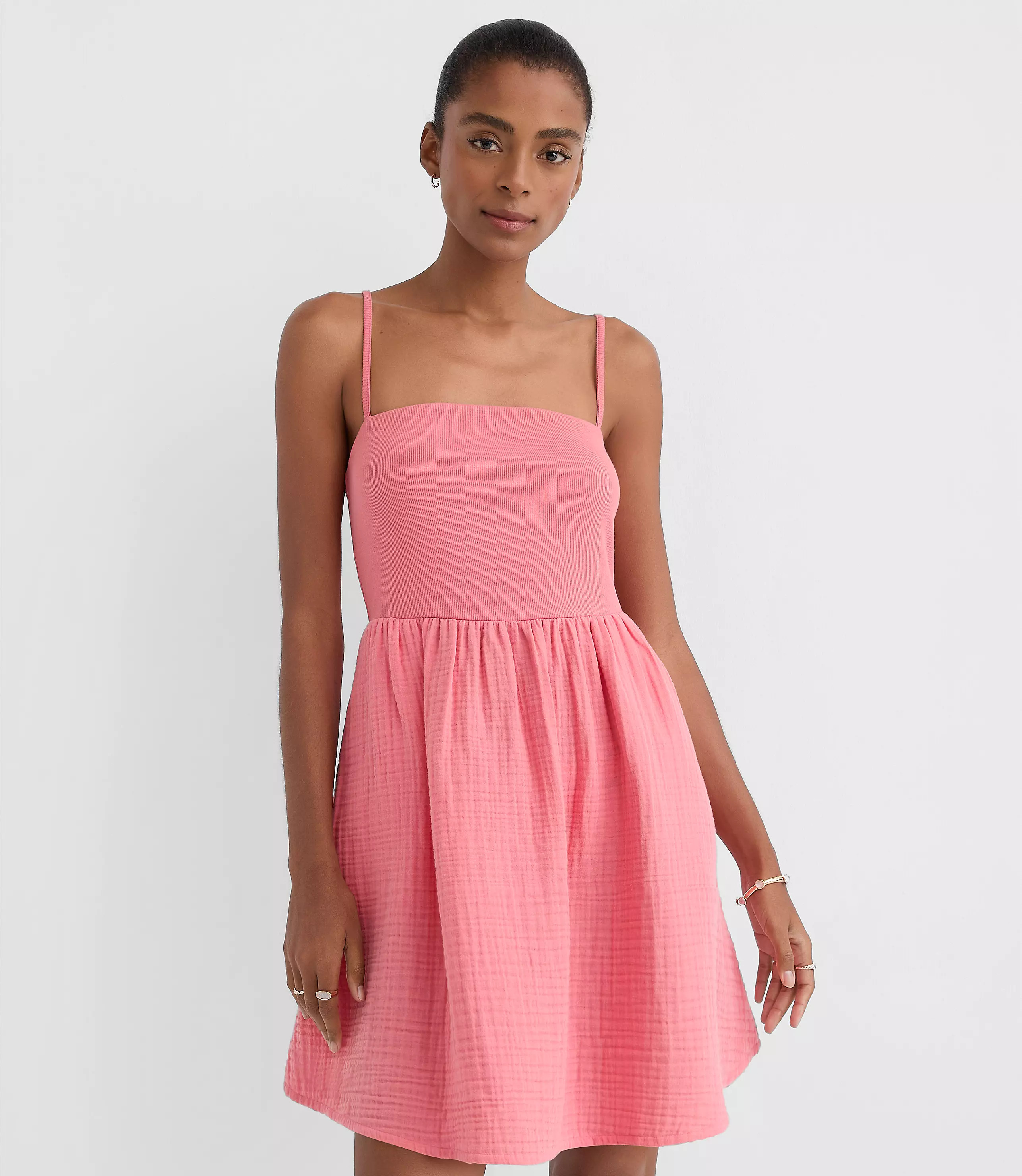 LOFT Beach Triple Cloth Mixed Media Mini Pocket Dress | LOFT