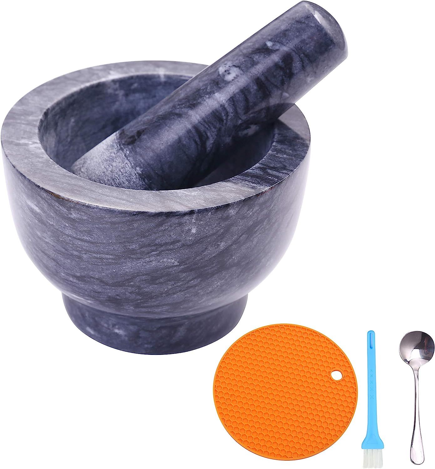 Aisiming Mortar and Pestle Set Polished Natural Marble Stone Guacamole Molcajete Bowl with Base S... | Amazon (US)