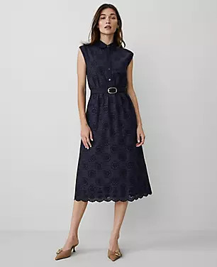 Eyelet Collared Column Midi Dress | Ann Taylor