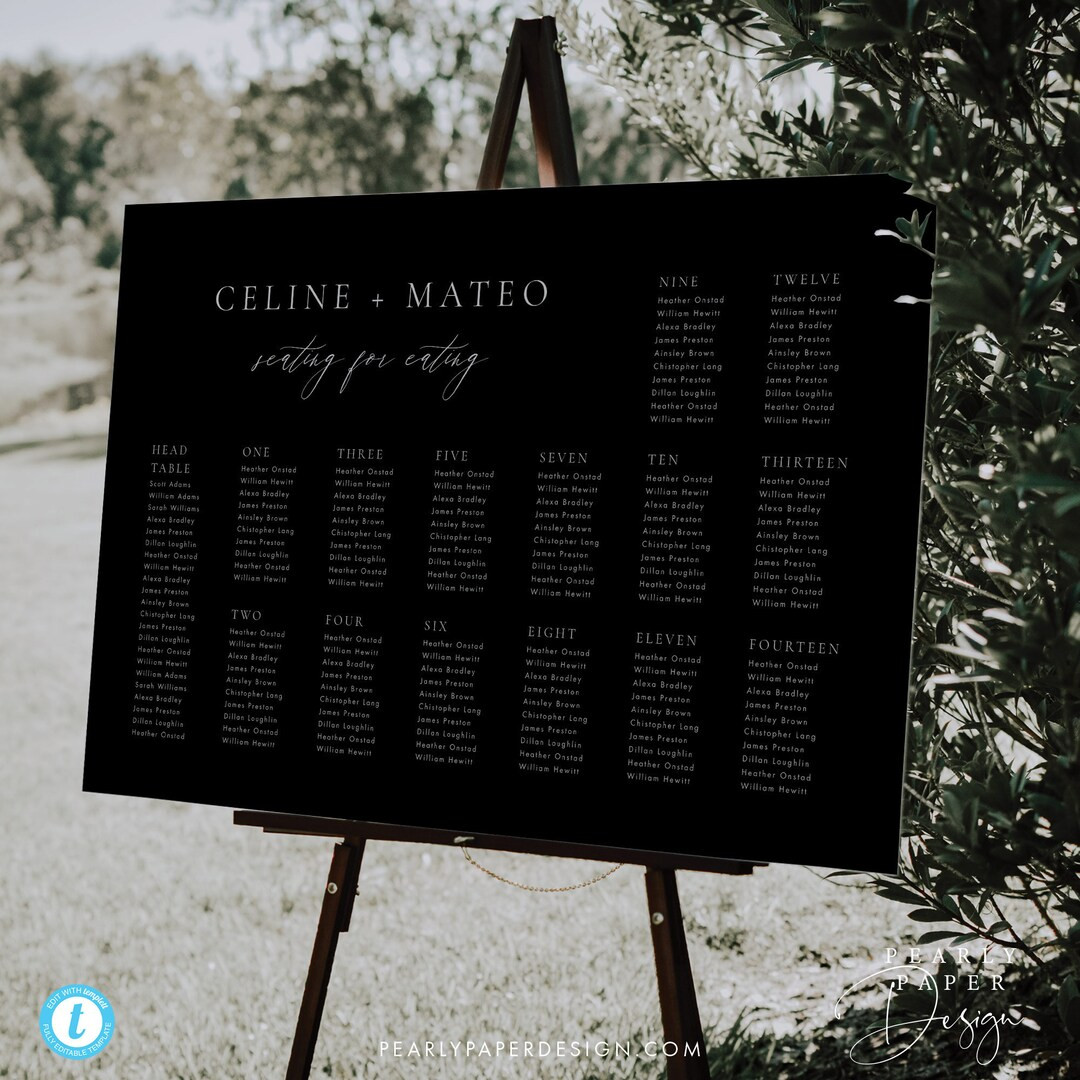 Black and White Wedding Seating Chart Template Download, Elegant Minimalist Seating Plan Printabl... | Etsy (US)