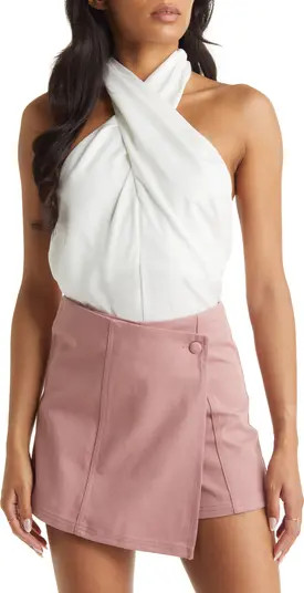 Satin Crossover Halter Neck Top | Nordstrom
