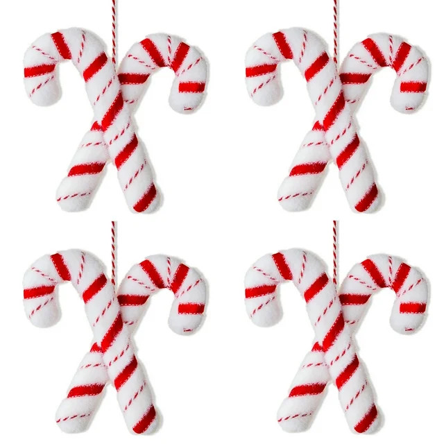 Red and White Candy Cane Christmas Ornaments, 4 Count, by Holiday Time | Walmart (US)