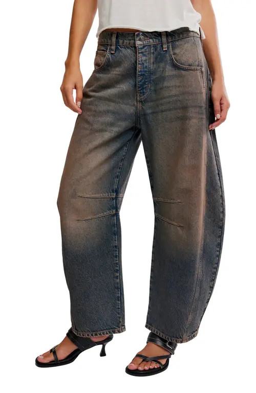 Free People We the Free Good Luck Mid Rise Barrel Leg Jeans in Desert at Nordstrom, Size 24 | Nordstrom