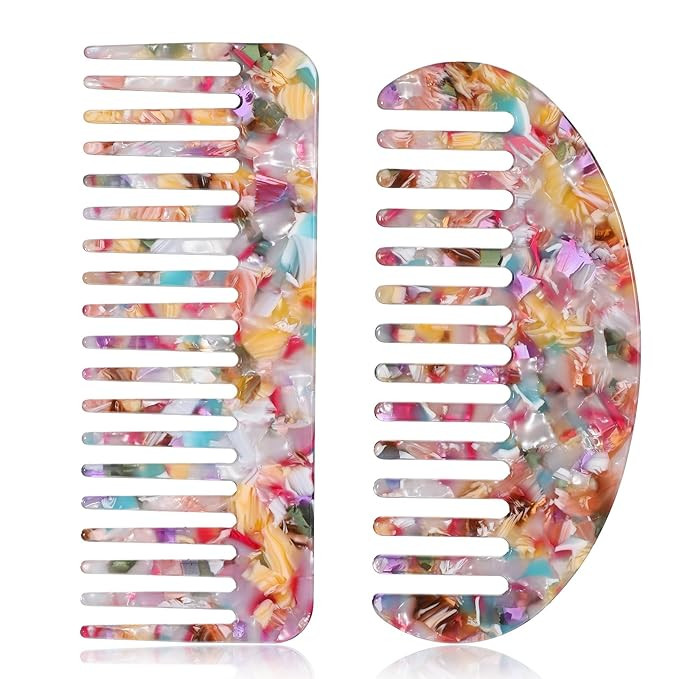 2PCS Acetate Wide Tooth Comb, Tortoiseshell Wide Tooth Comb, 2 Shapes Detangling Combs for Women ... | Amazon (US)